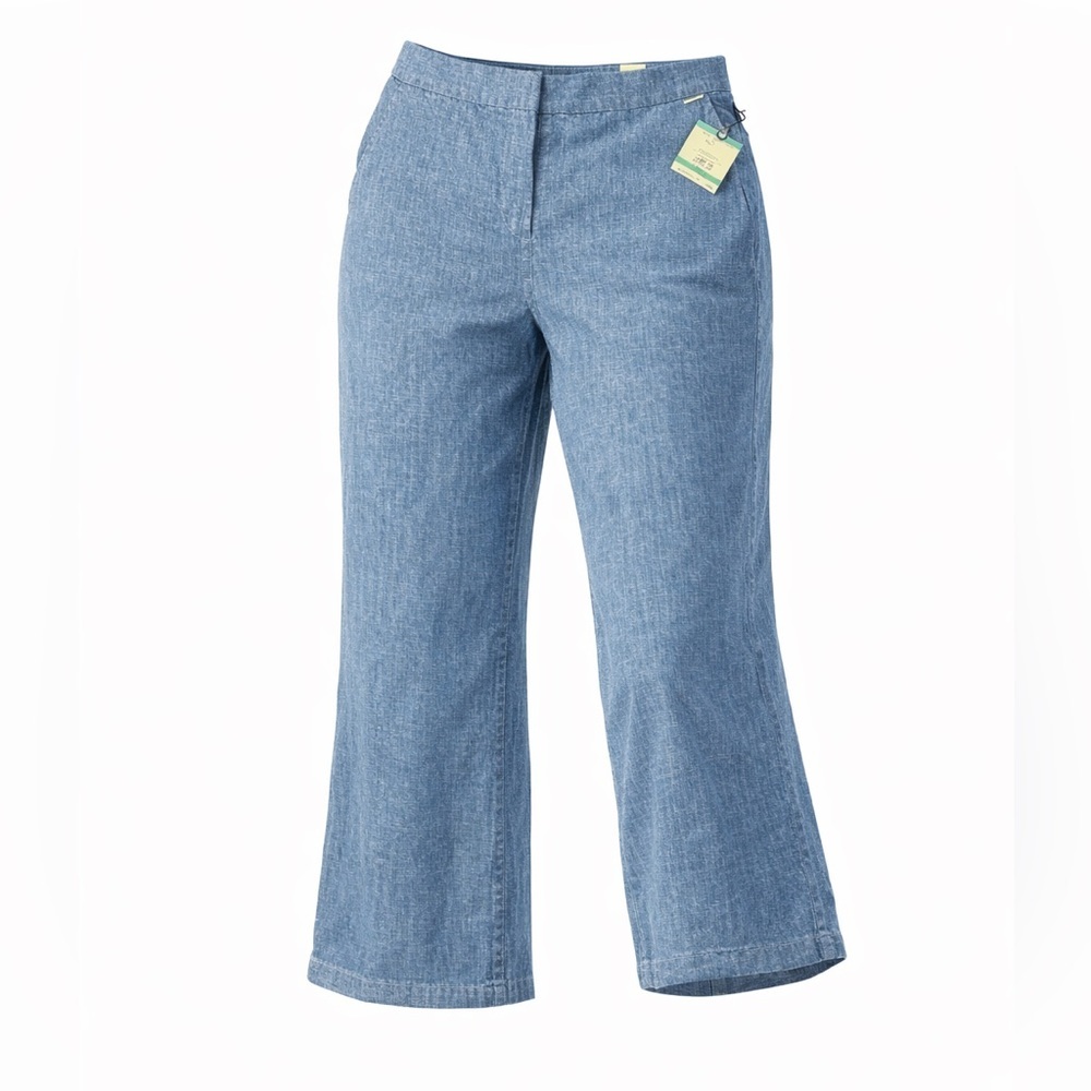 NWT Anne Klein Women’s Wide Leg Crop Denim Flat Front Pants Size L Med Wash​​